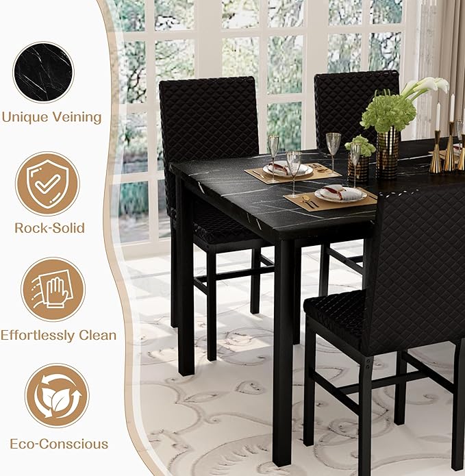 Recaceik Dining Table Set for 4, Modern 5 Piece Dining Table Set Faux Marble - Image 7