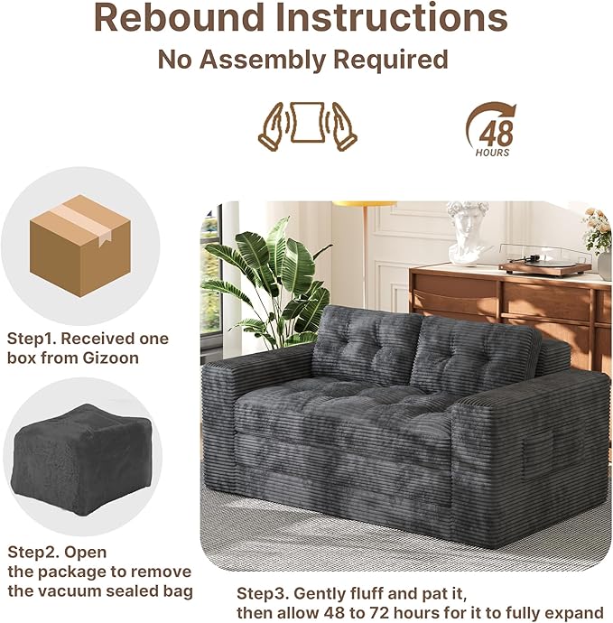Gizoon Boneless Convertible Floor Sofa Bed, Corduroy 2 Seater Lounge Sleeper - Image 9