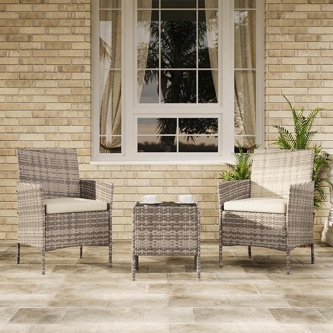 3-Piece Outdoor Furniture Set, PE Rattan Wicker Chairs - Image 7