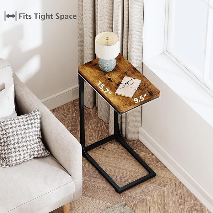 QEEIG Narrow C Shaped Side Table Set of 2 Living Room Sets Slim Couch Tray - Image 4