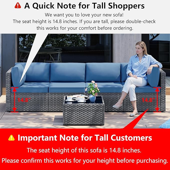 Shintenchi 5 Pieces Outdoor Patio Furniture Sets, Patio Sectional Sofa Couch - Image 2