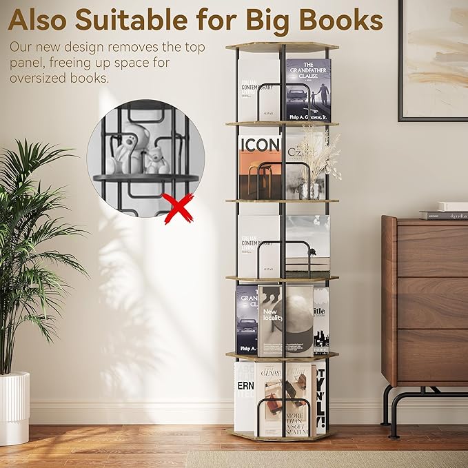 SUNMORY 5 Tier Rotating Bookshelf Tower, Revolving 360 ° Spinning Bookcase - Image 4