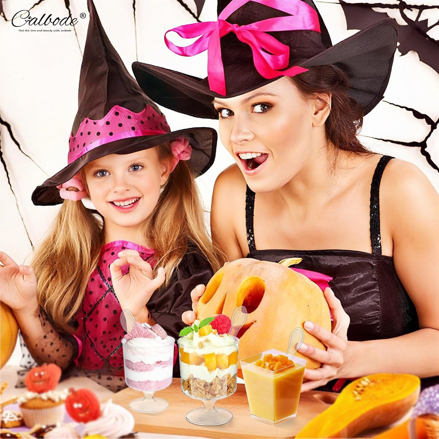 300 Packs Dessert Cups with Spoons, 5 OZ Mini Clear Plastic Disposable Parfait Cups, Small Serving Bowl for fruit ice cream pudding, Square Dessert Shot Glasses Round Goblets for Fall party