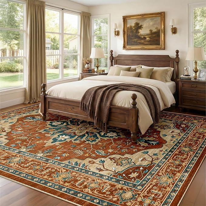 RELEANY Area Rugs 8'x10' Washable Non-Slip, Floral Vintage Distress Print - Image 2