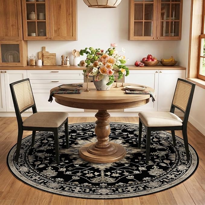 RELEANY Area Rugs Round 6ft Washable Non-Slip, Floral Vintage Distress Print - Image 2