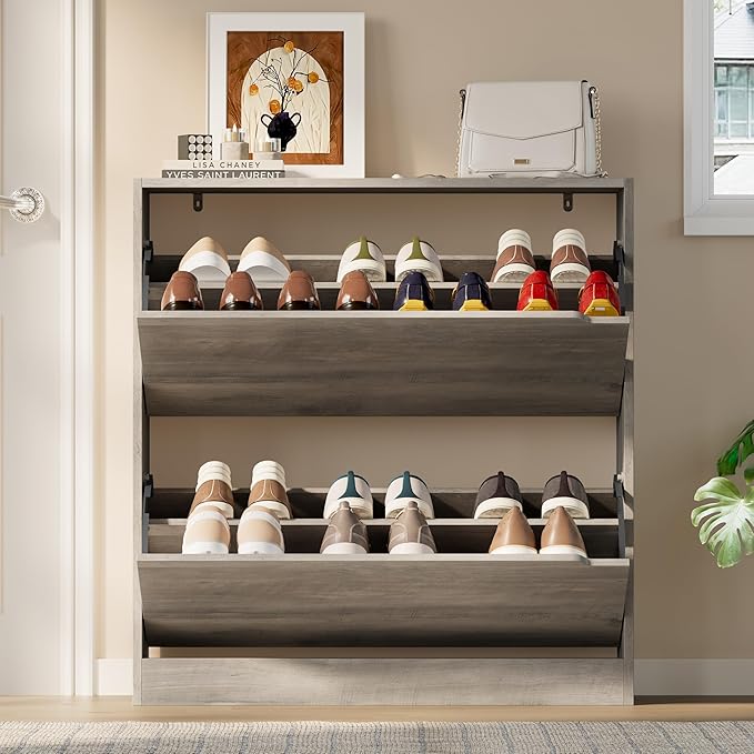 BORNOON Shoe Cabinet with 2 Flip Drawers, Slim Narrow Shoe Storage Cabinet - Image 7
