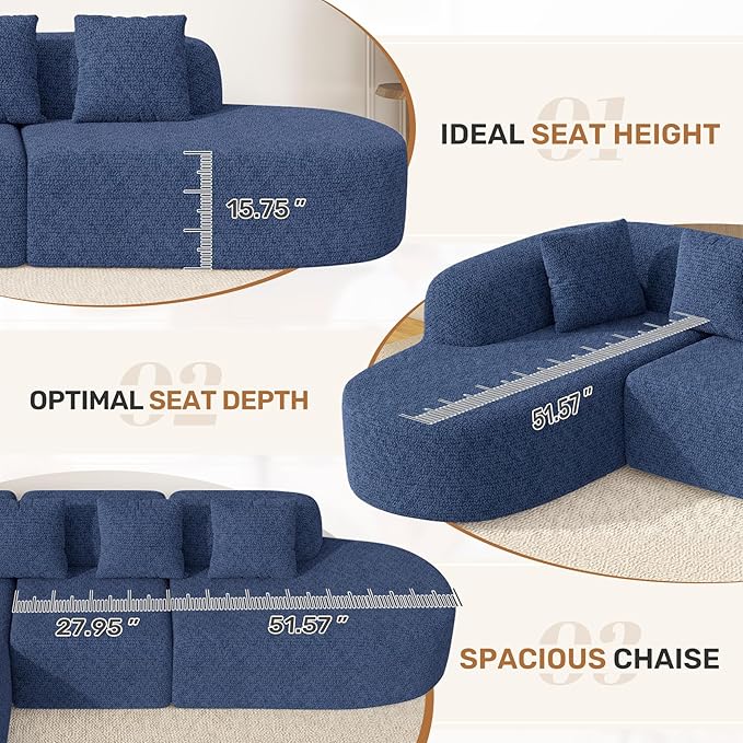 114 Inch Boneless Couches for Living Room, Modern Modular Sectional Sofa - Image 5