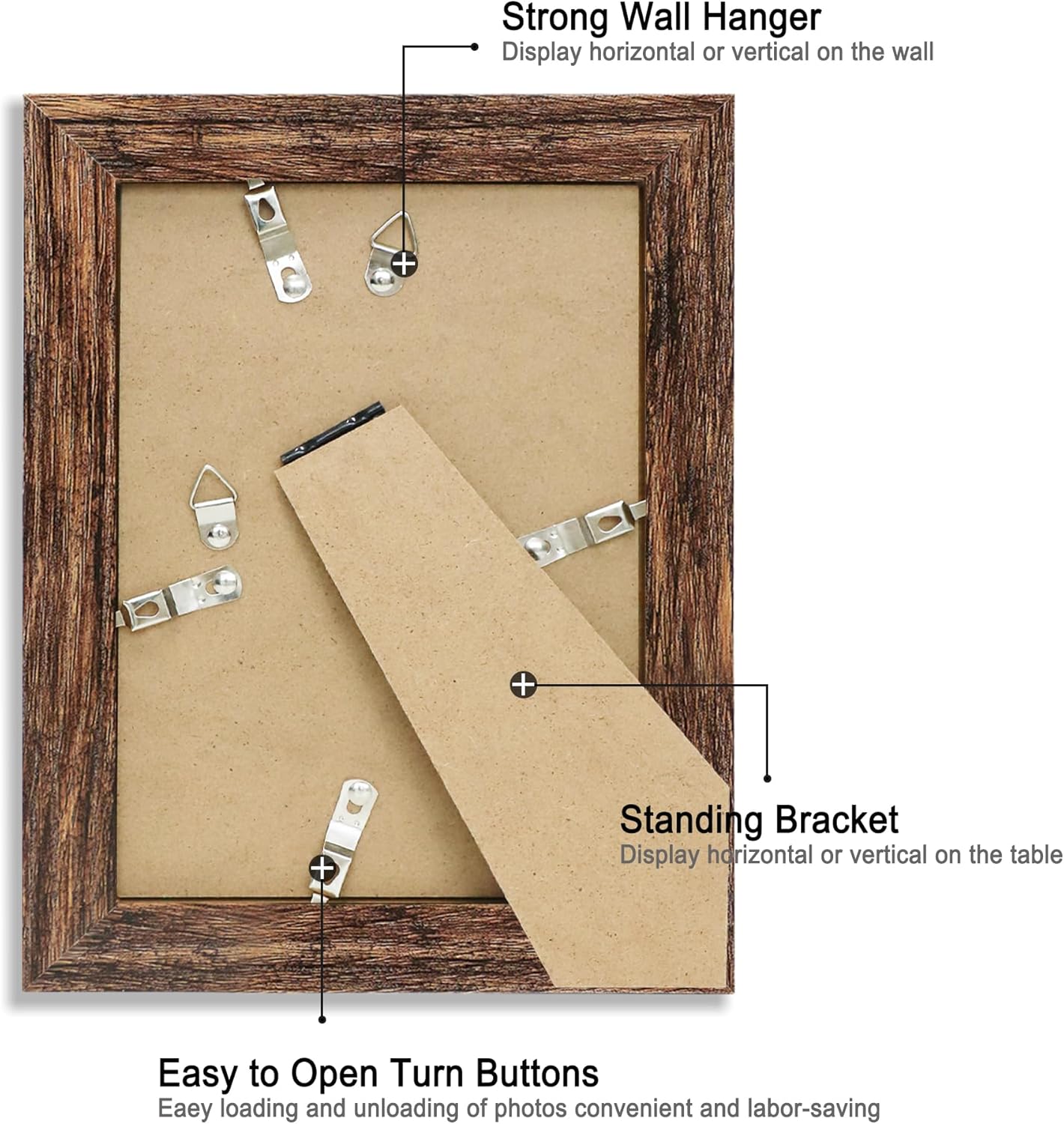 5x7 Picture Frame Set of 4, High Definition Glass Brown Frame, 5 x 7 Wood Rustic Photo Frames for Horizontal or Vertical Table Top and Wall Mounting