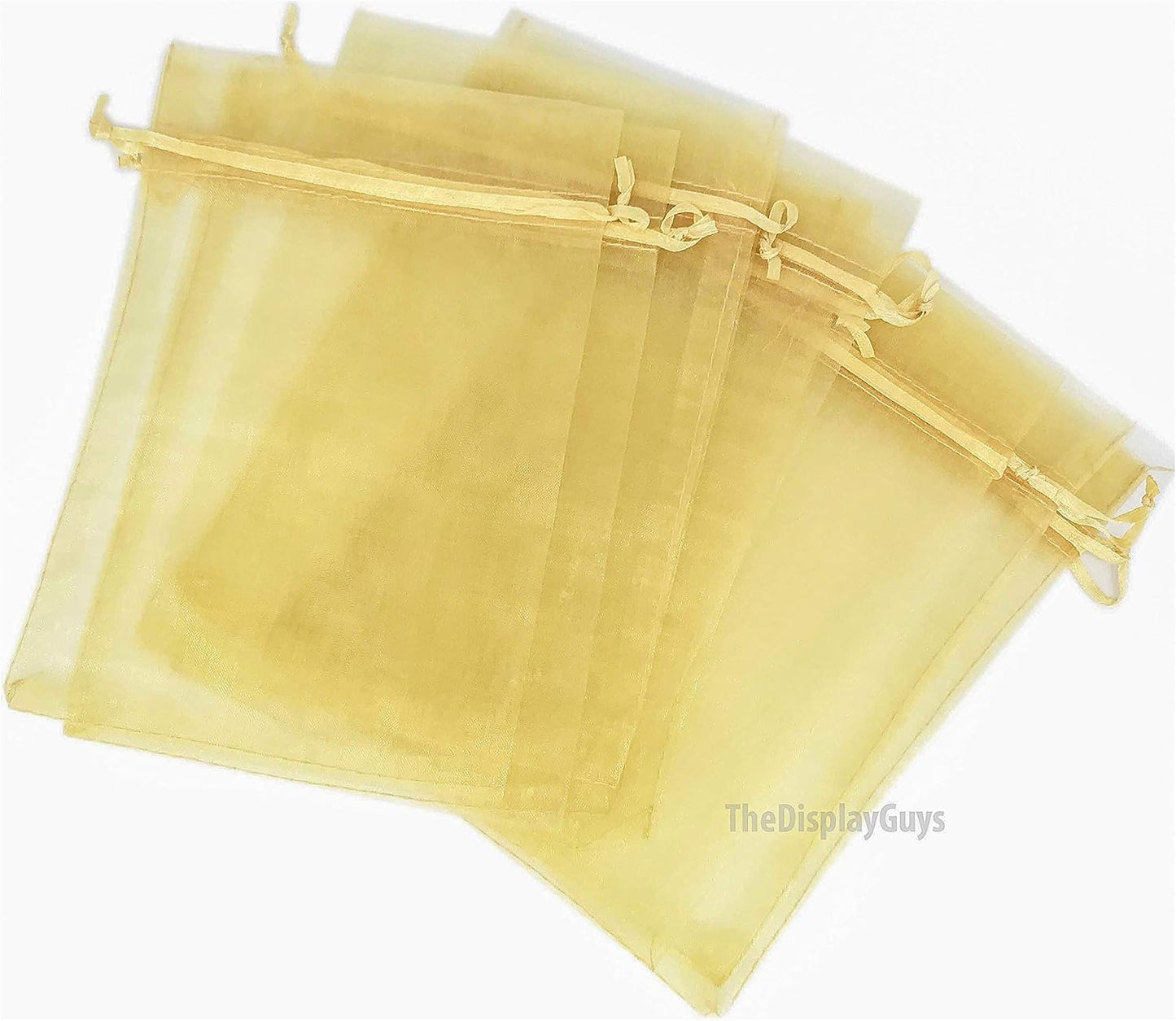 TheDisplayGuys 100-Pack 3x4 Gold Sheer Organza Gift Bags with Drawstring, Jewelry Candy Treat Wedding Party Favors Mesh Pouch