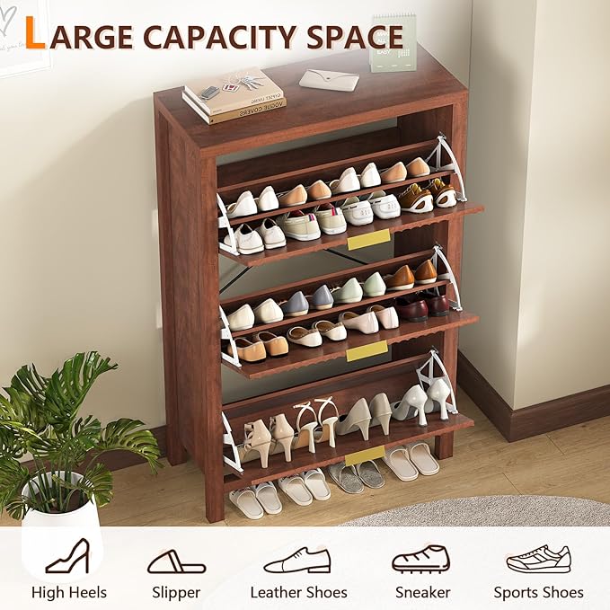 YOMILUVE Shoe Cabinet Storage for Entryway, Fluted Shoe Cabinet - Image 8