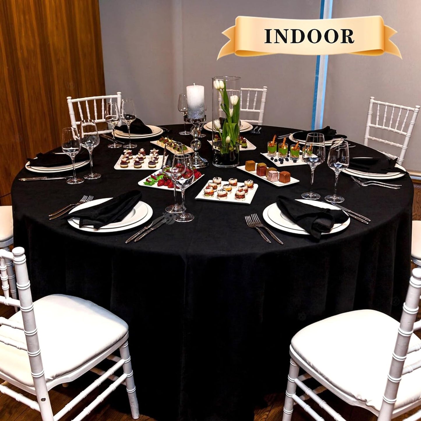 sancua 10 Pack Round Tablecloth Black 90 Inch - Stain and Wrinkle Resistant Table Cloth, Washable Polyester Table Cover for Dining Tables, Buffet Parties and Camping