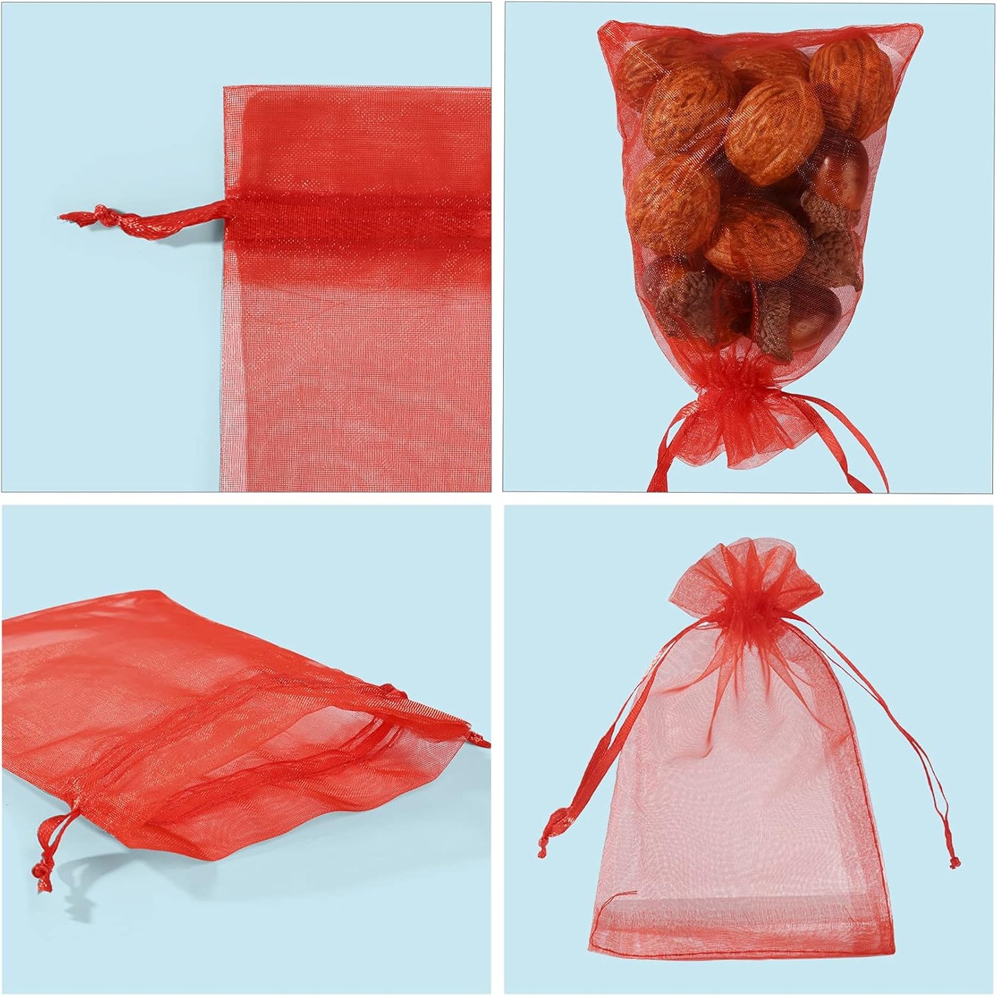 ANZNKU 50 Pack Organza Bags 4 x 6 inch Premium Sheer Mesh Bags for Candy Jewelry Party Wedding Christmas Favor Gift Bag (Red)