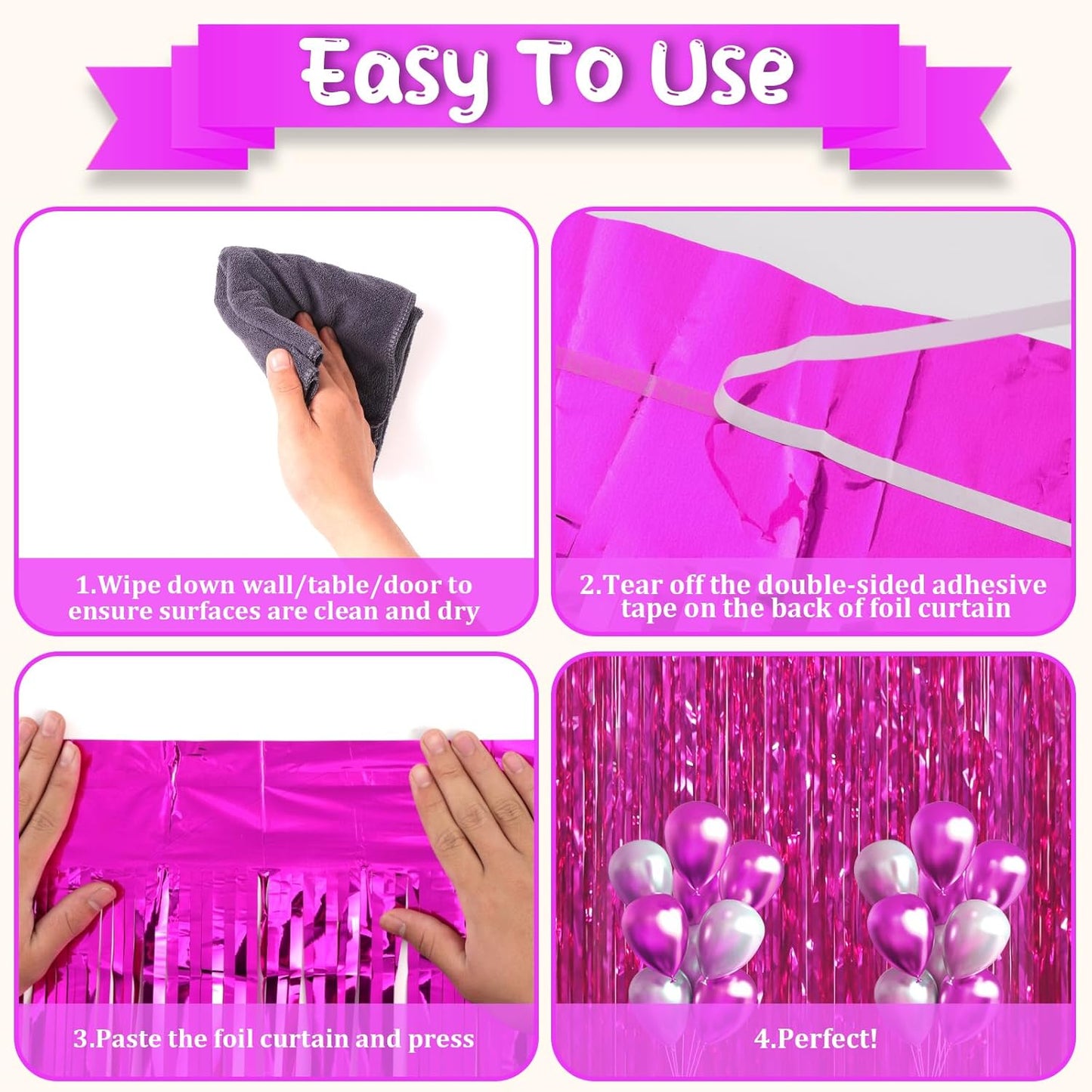 2 Pack Pink Foil Fringe Backdrop Curtains, Tinsel Streamers Birthday Party Decorations, Fringe Backdrop for Graduation, Baby Shower, Gender Reveal, Disco Party