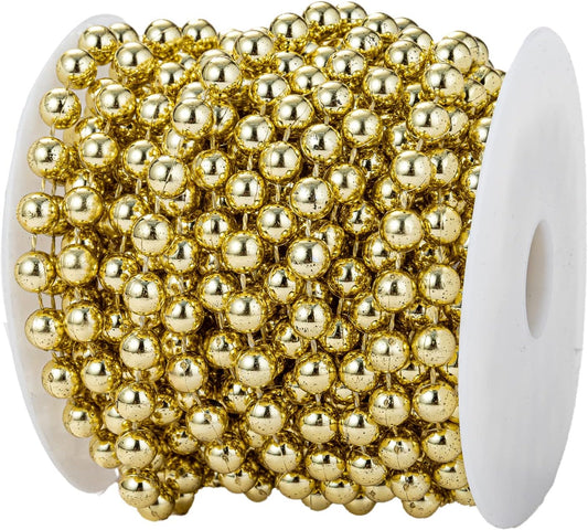 8mm Crafts Faux Pearl Beads Garland Pearl Bead Roll Strand of Pearls to Decorate Floral Centerpieces Wedding Party Favor Christmas Tree(33 Feet Gold)