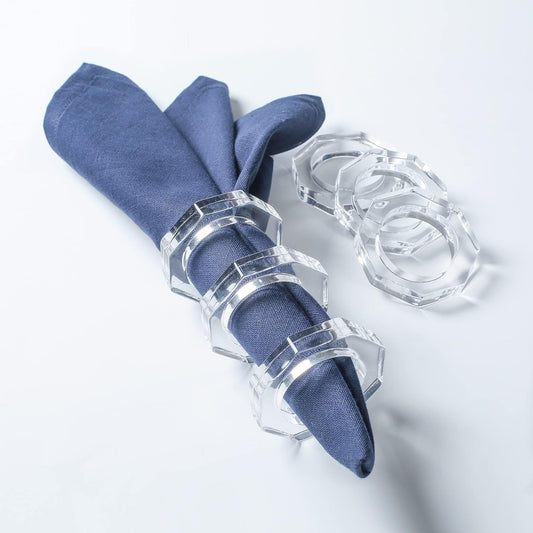 Acrylic Napkin Rings Set of 12 - Octagon Transparent Design for Christmas, Thanksgiving, Holiday Table Decor - Durable Crystal Napkin Holders for Dinner Parties & Everyday Use (Opaque)- CLEENTABLE