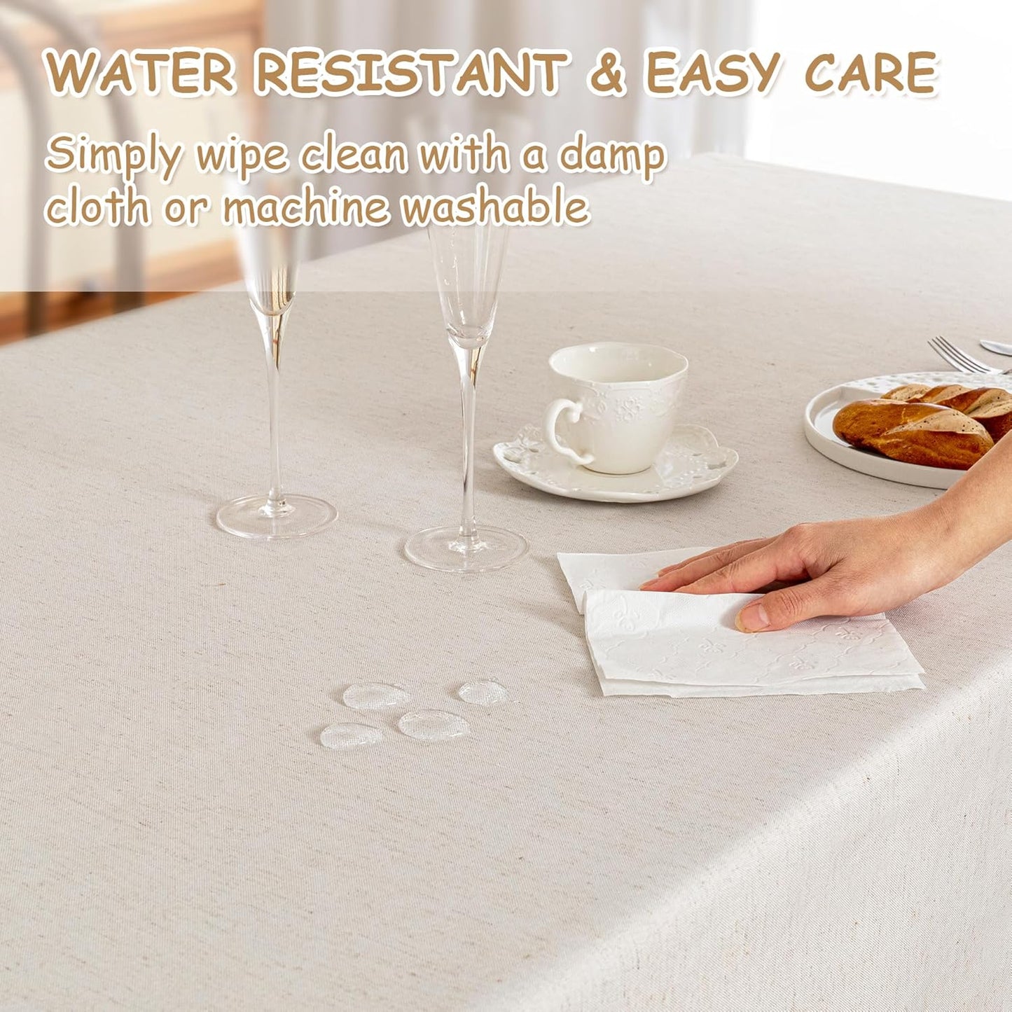 MYSKY HOME Table Cloth 60x60 in Rectangle Table, Heavy Duty Cotton Tassel Linen Look Waterproof Tablecloths Farmhouse Tablecloth, Wrinkle Free Table Cover with Beige Tassels for Kitchen Dining, Party