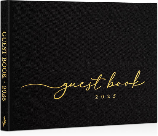 Lanpn Wedding Guest Book 2025 - Linen Graduation Guestbook Wedding Reception with 108 Blank Pages for Sign in and Photos - Polaroid Guest Book for Wedding Bridal Shower Baby Shower Funeral (Black)