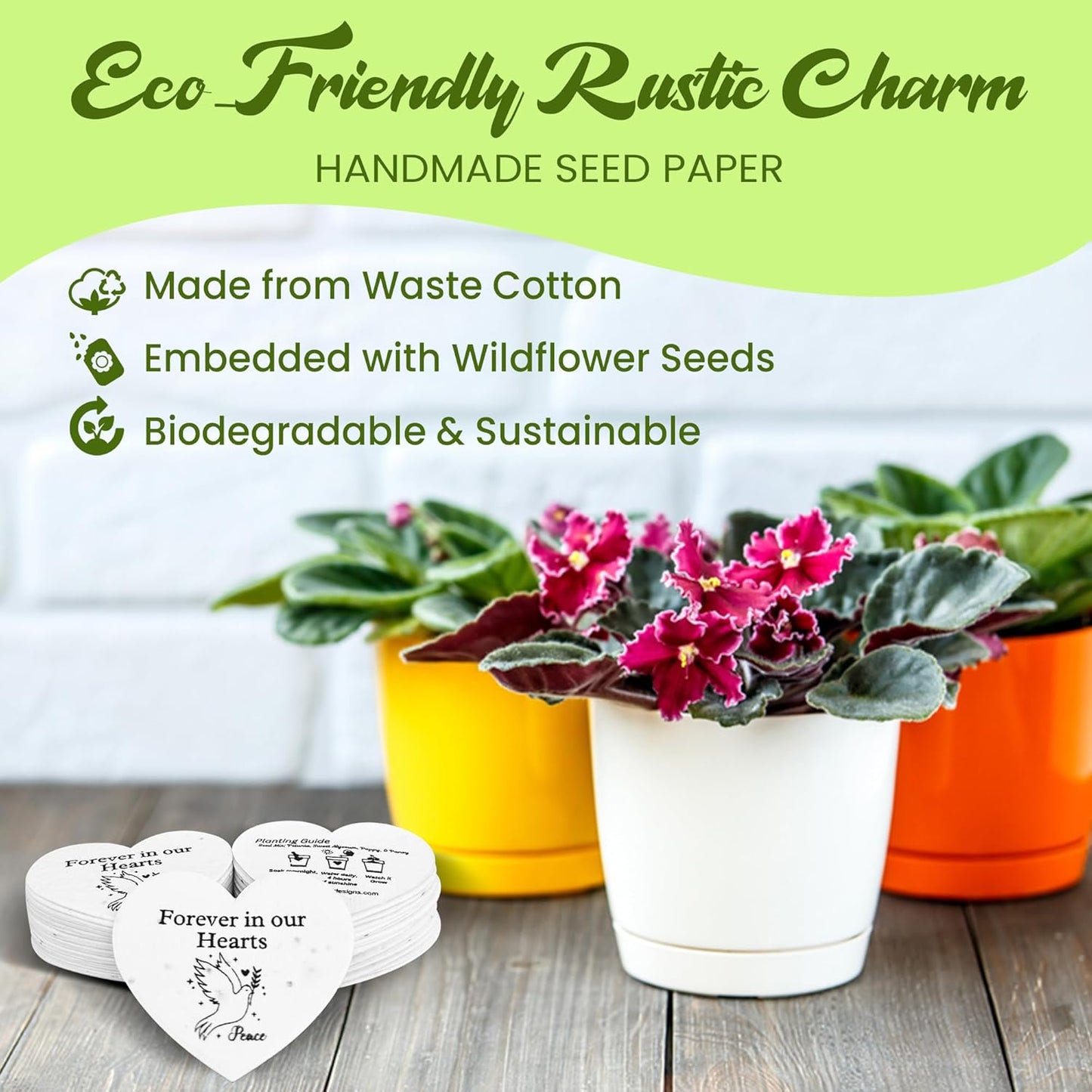 50 Plantable Seed Paper Funeral Favors for Guests - Handmade Seed Cards with Wildflower Seeds for Celebration of Life Events , Memorial Gifts, and Sympathy Cards -2.5 inch x 2 inch