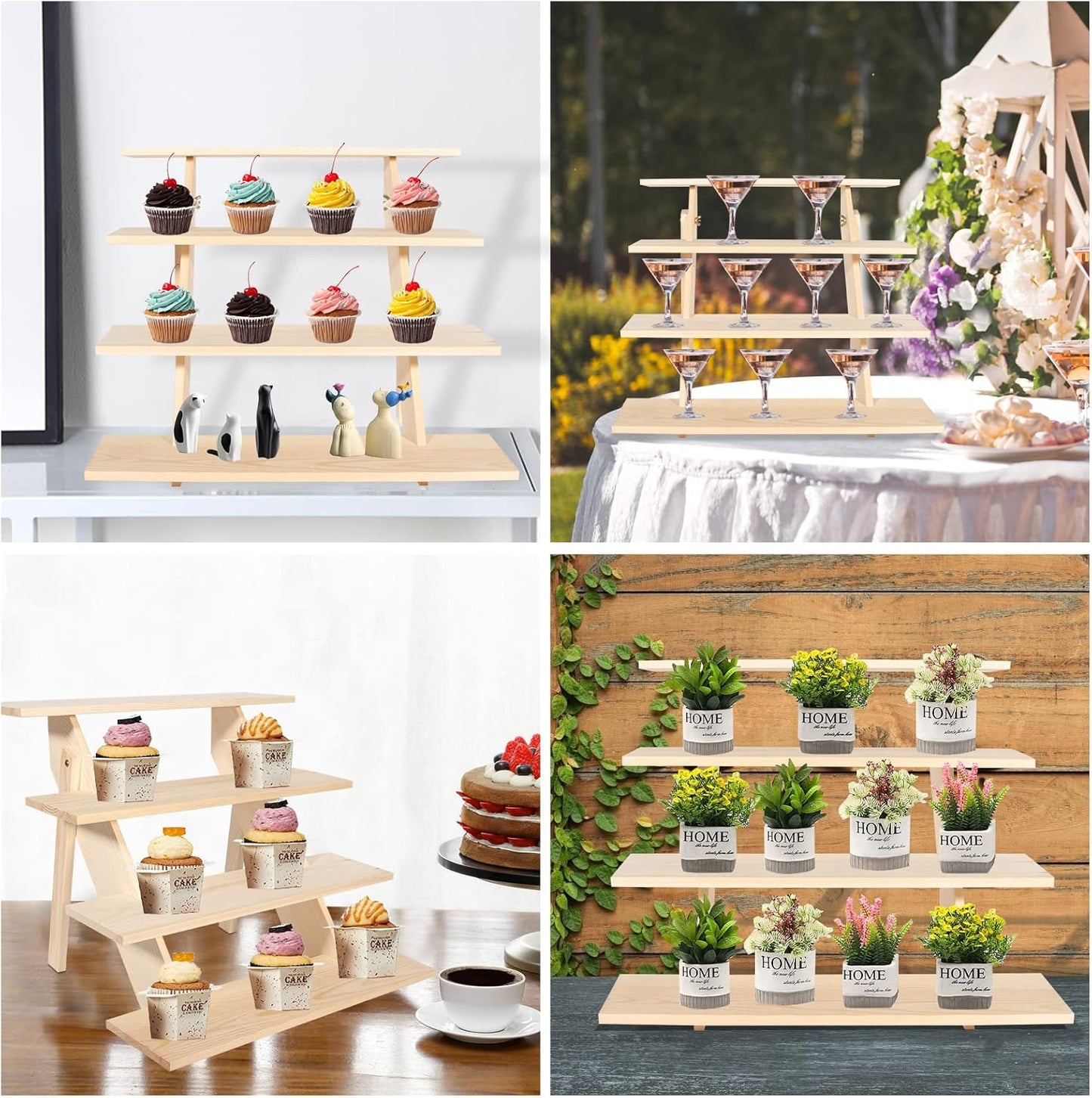 ZYP 4 Tier Wood Cupcake Display Stand,Retail Cookie Display Riser,Rustic Tiered Table Display Stand for Vendors Home Wedding Party,Nature