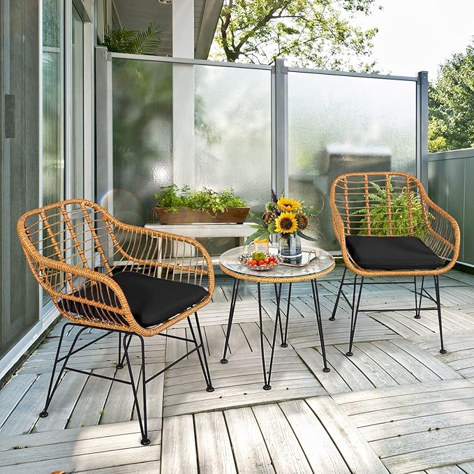 Tangkula 3 Pieces Patio Bistro Set, Rattan Conversation Set - Image 2