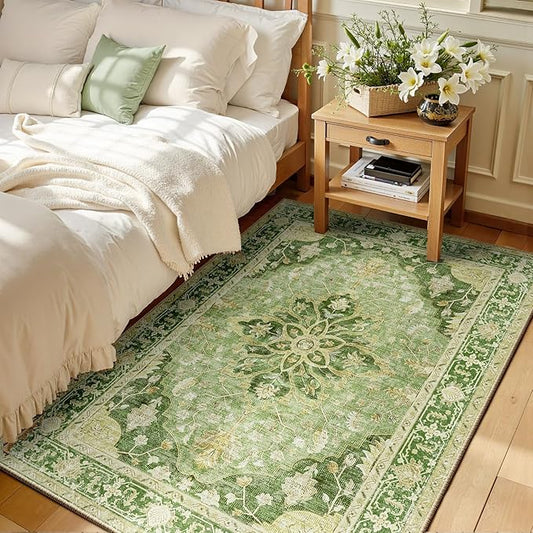 RELEANY Area Rugs 3'x4' Washable Non-Slip, Floral Vintage Distress Print by RELEANY