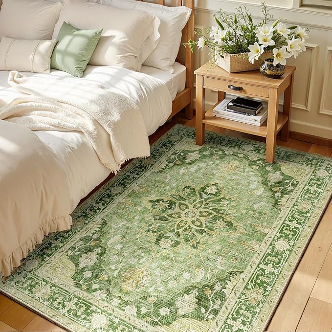 RELEANY Area Rugs 3'x5' Washable Non-Slip, Floral Vintage Distress Print by RELEANY