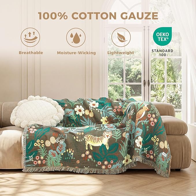 LUTBM Boho Throw Blanket for Bed Cotton Soft Lightweight Quilt Summer Blanket - Image 2