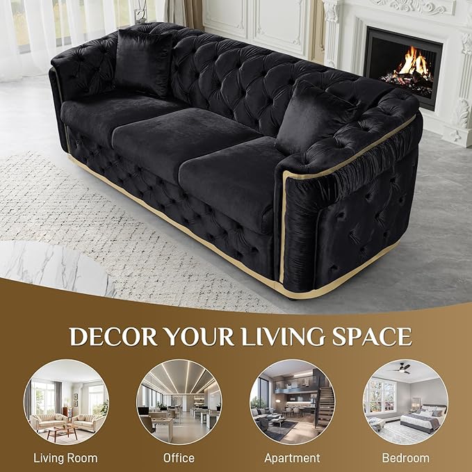 DAMAIFROM Luxury Velvet Couch Set Black and Gold Sofa, Mid Century Modern - Image 5