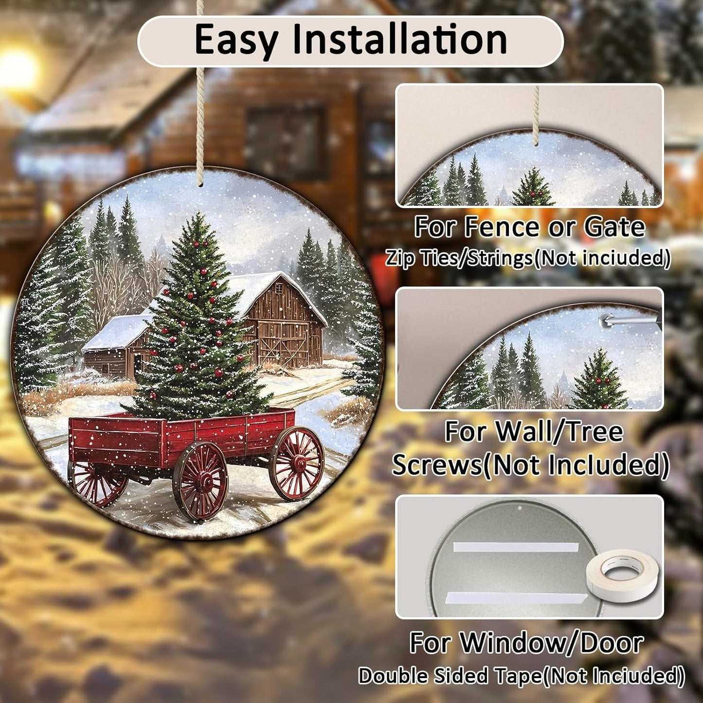 Round Barn Christmas Trees Metal Tin Sign Christmas Vintage Tin Sign Poster For Kitchen Cafe Bar Farmhouse Home Wall Decor Art Winter Decoration 8 * 8 in