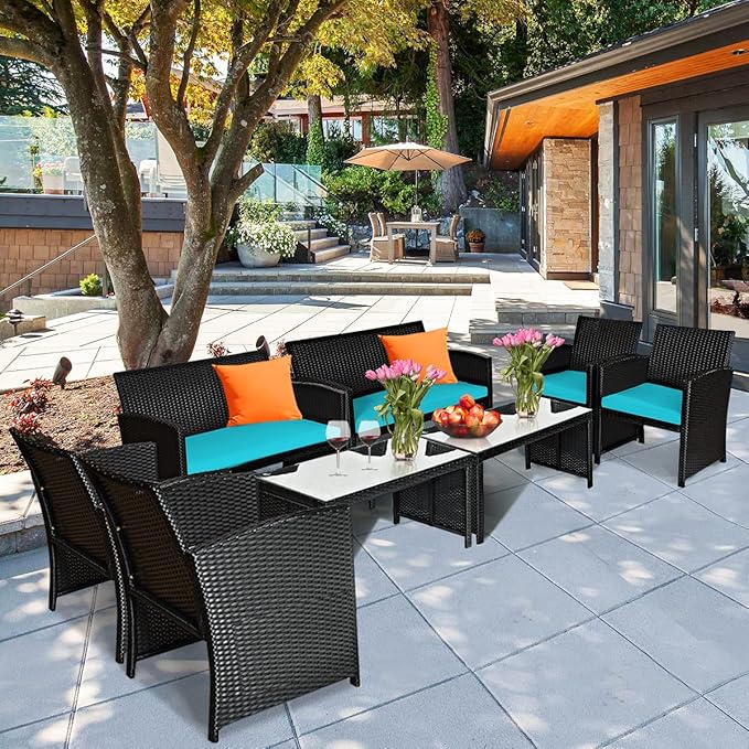 Tangkula 4 Pieces Patio Wicker Conversation Furniture Set, Patiojoy Sofa & - Image 4