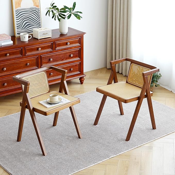 Furlide Rattan Dining Chairs Set of 2, Mid-Century Accent Armchair, Wicker Chair - Image 8