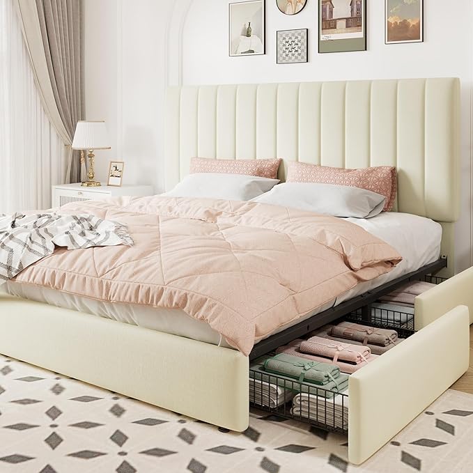 Allewie King Size Storage Bed Frame, Vertical Channel Tufted Adjustable by Allewie