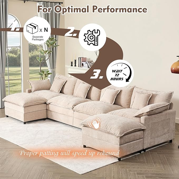GOSUHI 142.5" U Shaped Couch, Modular Sectional Sofa, 3-Seater Comfy Cloud Couch - Image 7