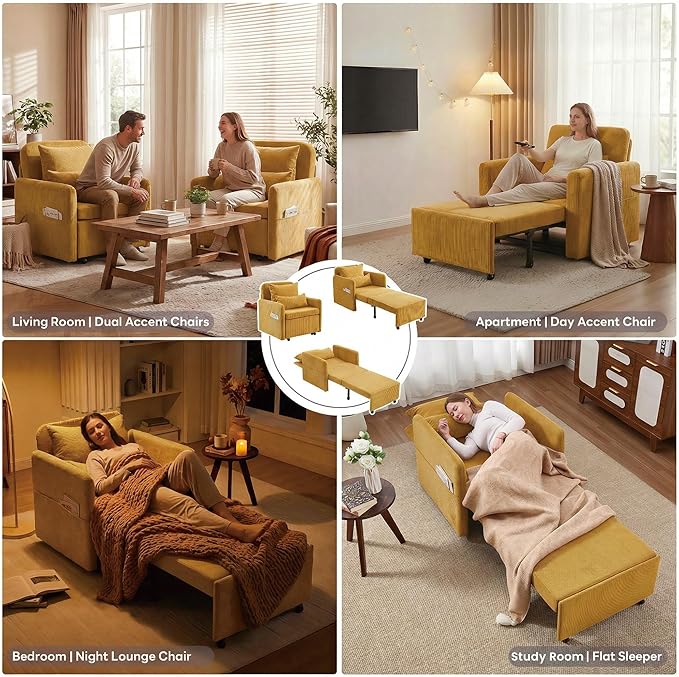 Iroomy 5-Level Adjustable Convertible Sleeper Chair Set of 2, 3-in-1 87'' Long - Image 6