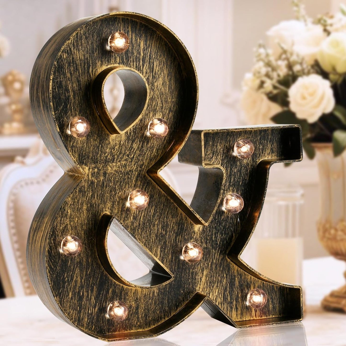 OYCBUZO Golden Black Led Marquee Letter - Industrial, Vintage Style Light Up Alphabet Letter Sign for Cafe Wedding Birthday Party Christmas Lamp Home Bar Initials Decor - &