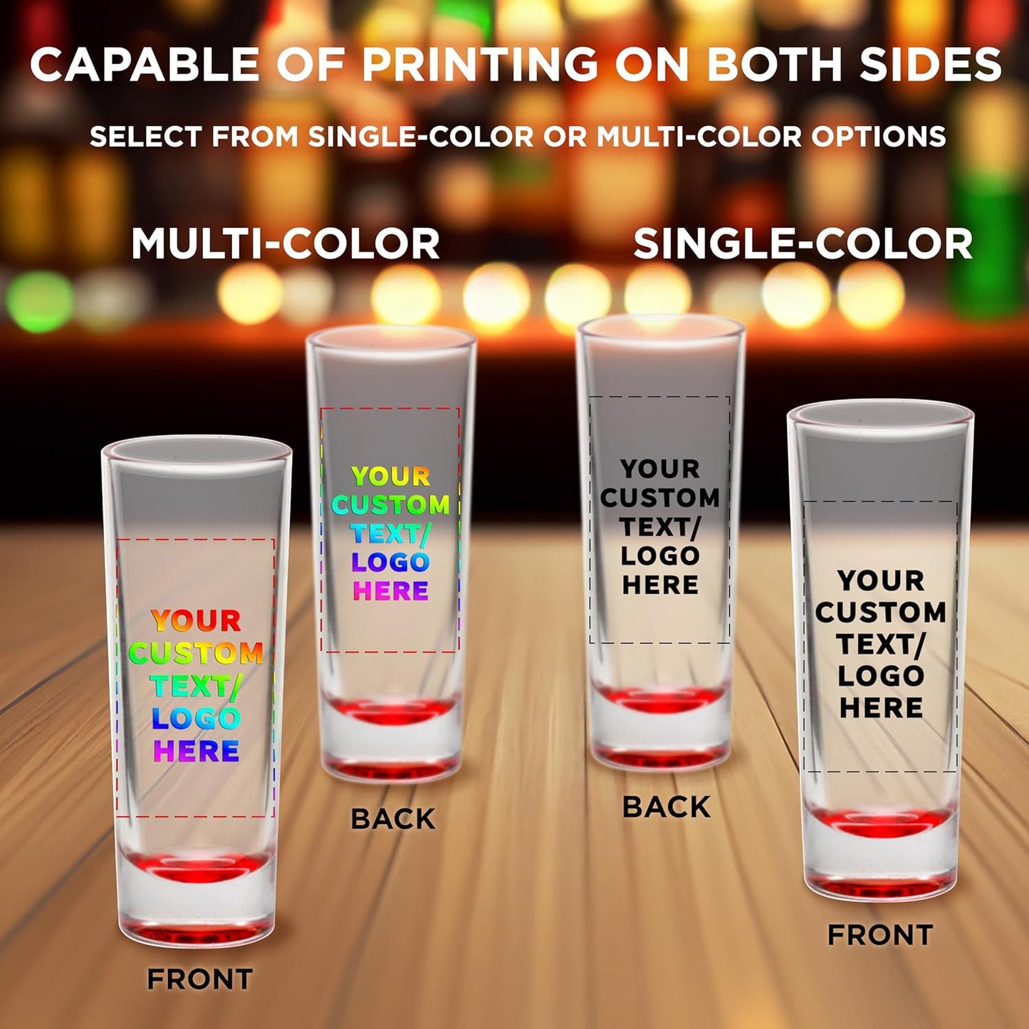 Custom Cordial Shooter Shot Glasses 2 oz. Set of 100, Personalized Bulk Pack - Great for Birthdays, Parties, Indoor & Outdoor Events - Red