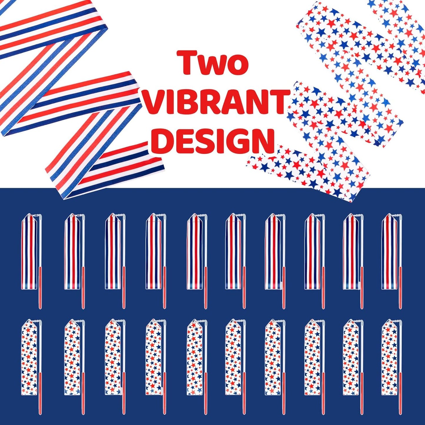 20 Pack Ribbon Dancer Wands for Patriotic Party Favors Supplies, Dancing Ribbon Stars and Stripes Streamers Ribbon Twirling Wand for Independence Day Labor Day Decorations Party Supplies