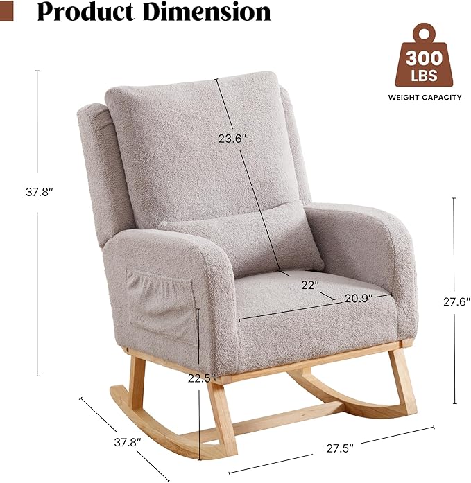 HCHAIRH Rocking Chair Nursery, Sherpa Nursing Rocking Chairs, Upholstered - Image 2
