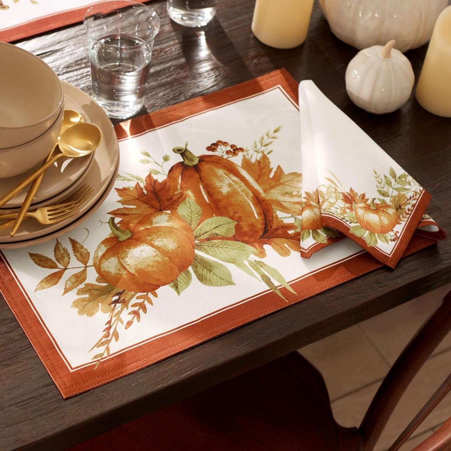 Elrene Home Fashions Autumn Pumpkin Grove Fall Placemat, Seasonal Table Decor, 13"x19", Multi Color