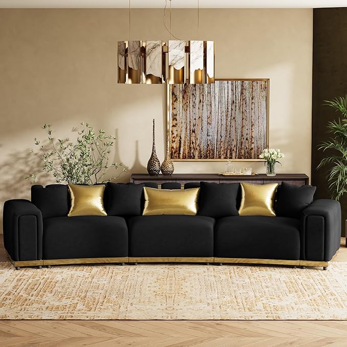 Oversized Luxury Chesterfield Sofa Set Velvet Black and Gold Couch - Image 4