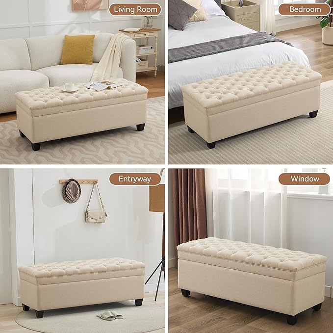 WUTUTUEE 51" Fabric Storage Ottoman Bench, Upholstered Rectangle End of Bed - Image 7