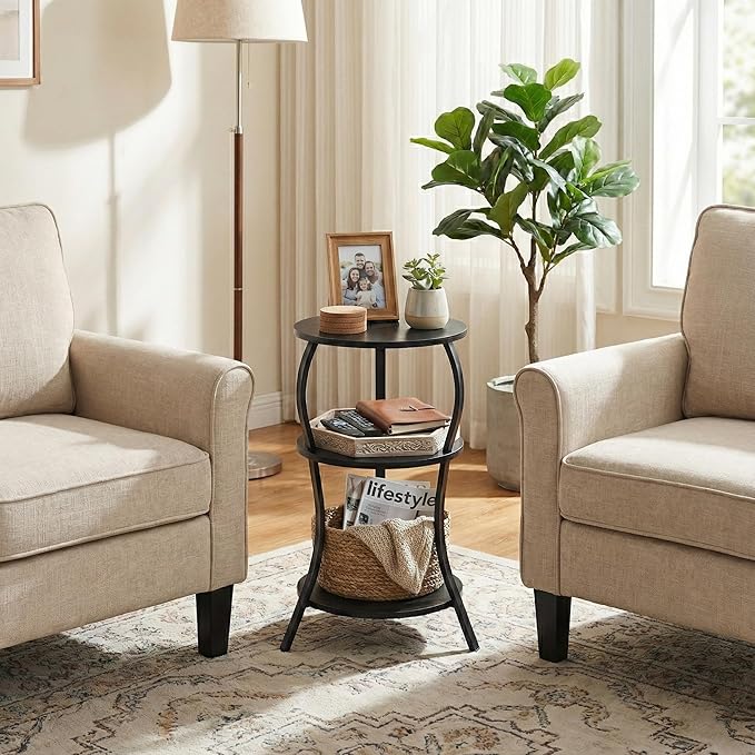 Vintage Small Round Side Table, 3-Tier Slim Waist Circular End Table - Image 2