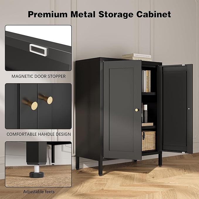 Bevivog Small Bathroom Storage Cabinet, Metal Floor Cabinets Sideboard - Image 5
