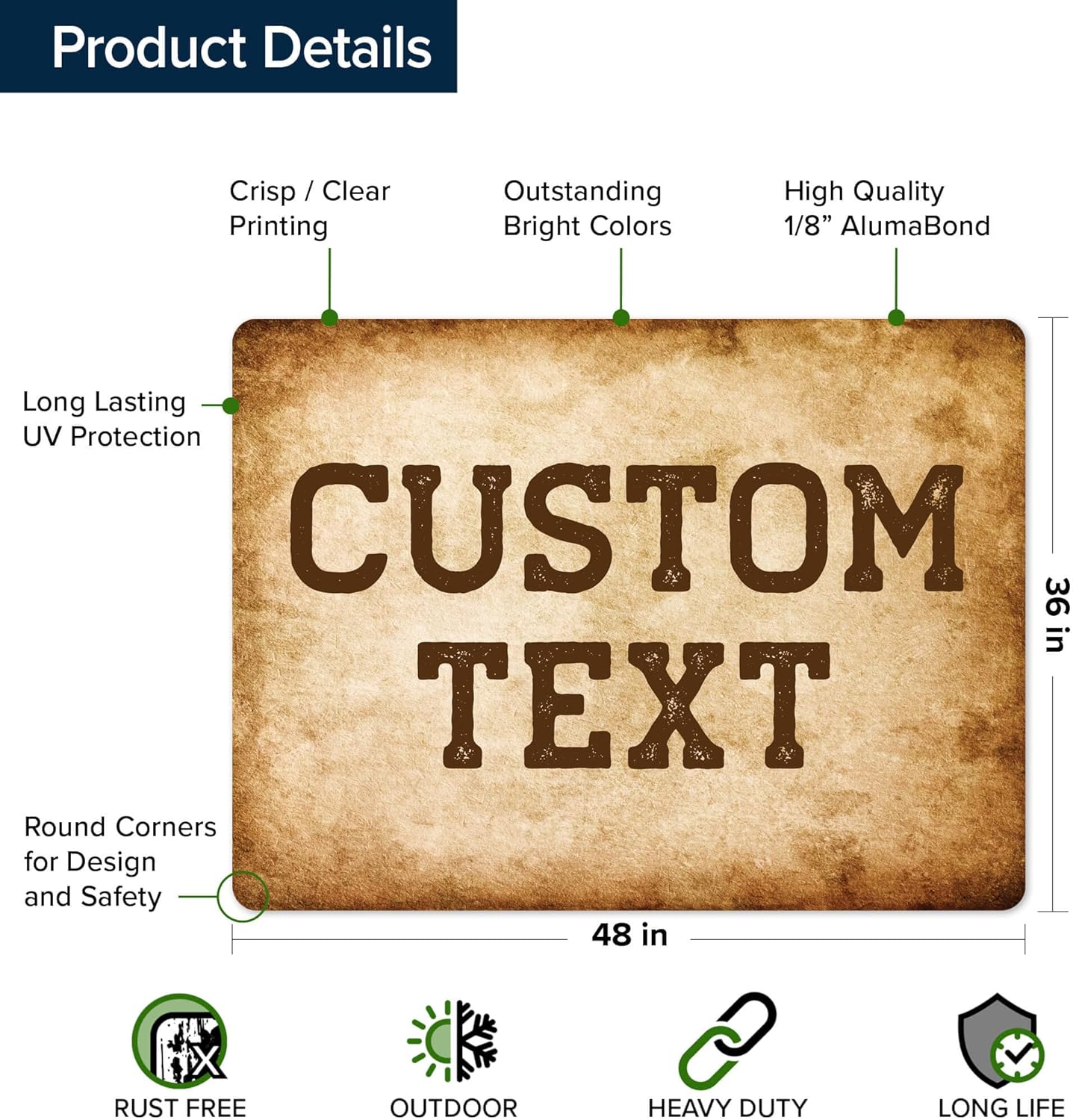 Custom Sign, Custom Street Sign, 11 Font Colors, 13 Font Styles, 4 Hole Options, 22 Sizes, 36x48 Inches, Rust Free DiBound, Fade Resistant, Made in USA by My Sign Center (Vintage)