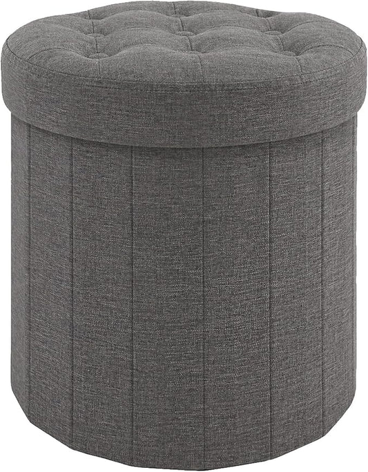 CAROLMADE Round Storage Ottoman, Linen Folding Footrest Stool by CAROLMADE