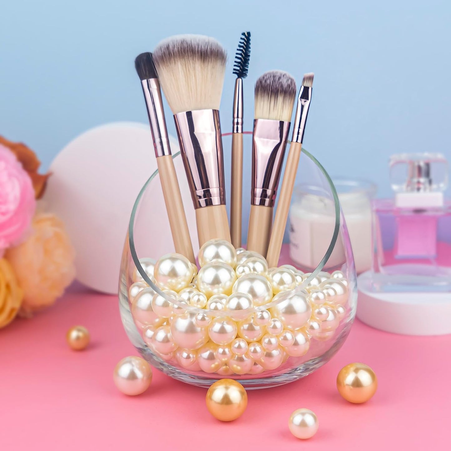 300Pcs Cream Polished No Hole Faux Pearl Beads for Vase Filling Decorations, Plastic Pearls Vase Fillers, Table Scatters, Wedding Centerpiece, Home Decor, 8/14/20 mm