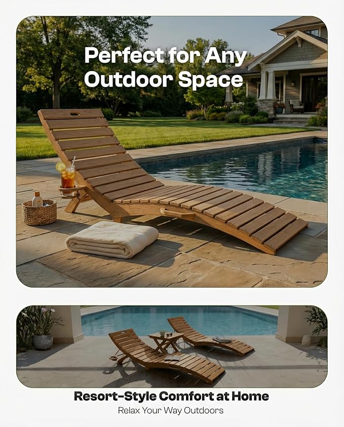 Folding HDPE Pool Lounge Chairs Set of 4, Pre-Assembled Outdoor Chaise Lounge - Image 7