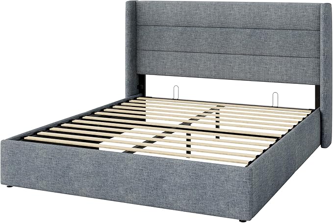 Allewie Queen Size Lift Up Storage Bed, Modern Wingback Headboard, Hydraulic - Image 9