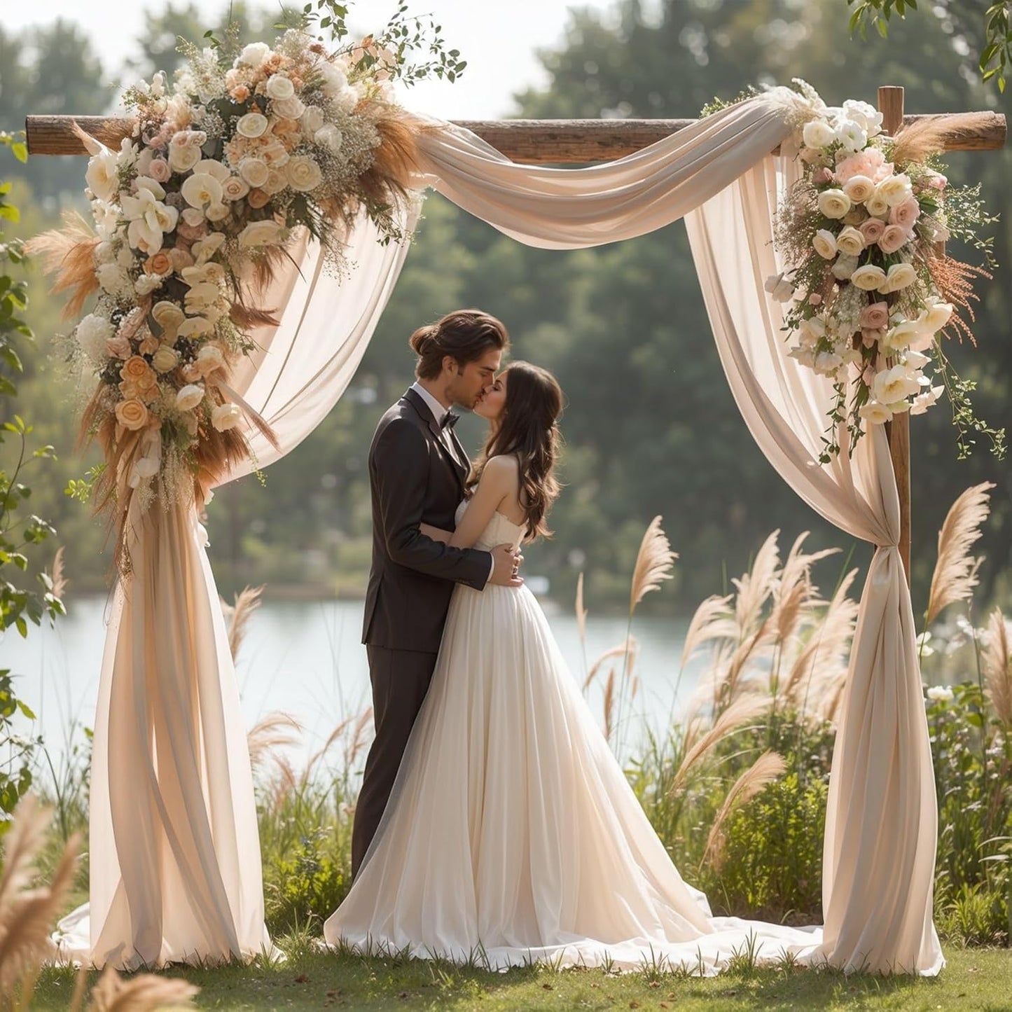 Wedding Arch Draping Fabric, 1 Panel 28" x 19Ft Deep Champagne Arch Drapes Sheer Backdrop Curtain for Wedding Ceremony Party Ceiling Decor