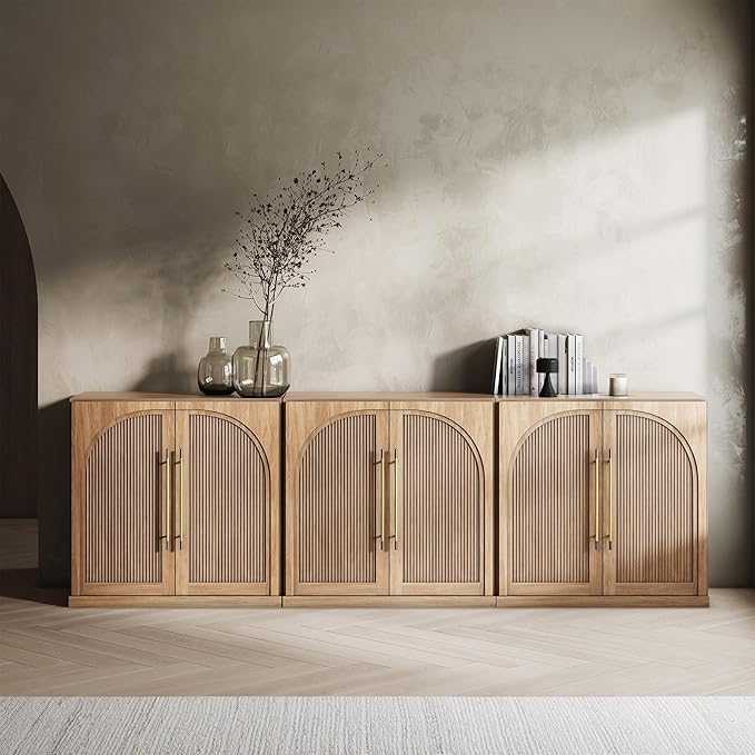 BELLEZE 3 Tier Bookshelf with Double-Arc Door by BELLEZE